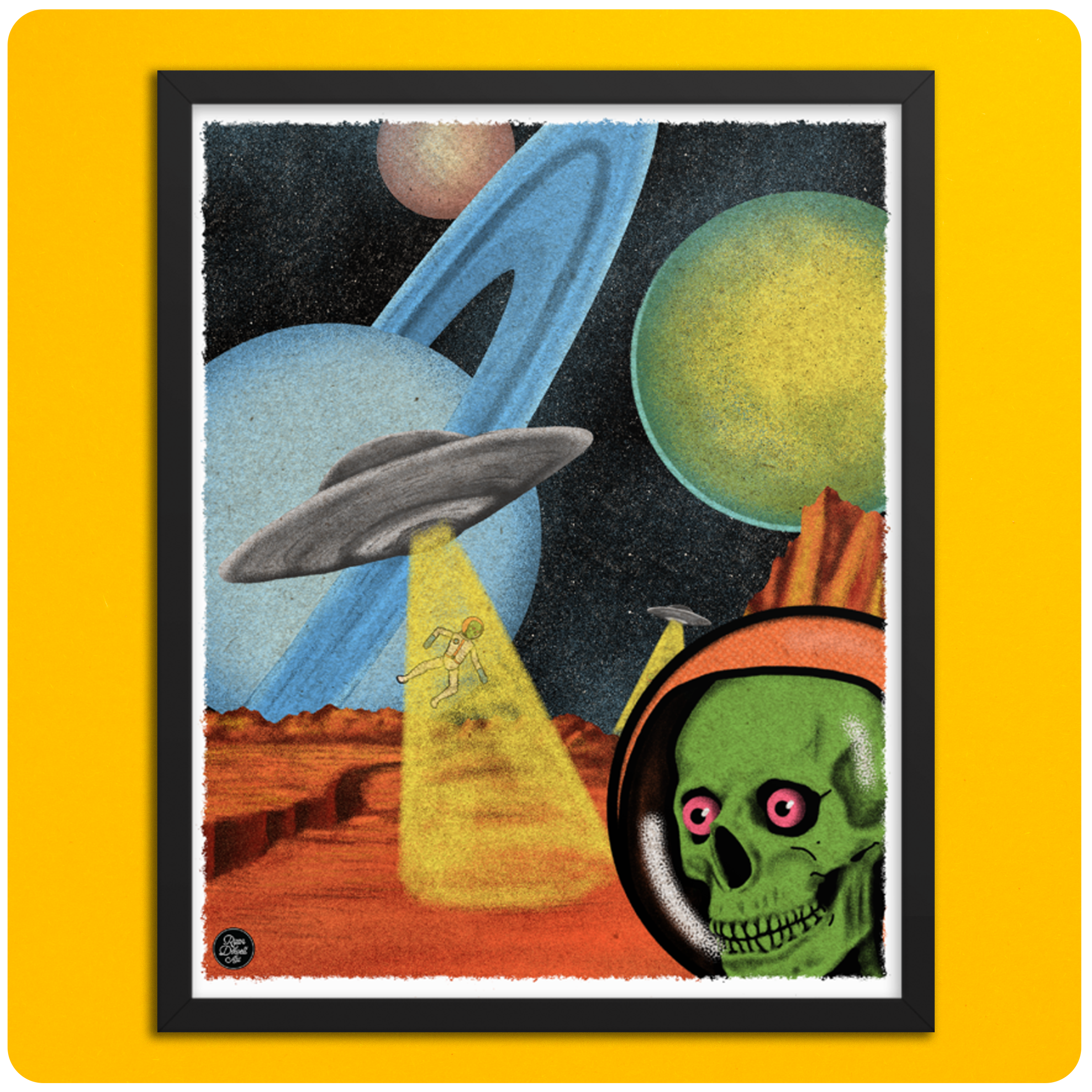 Outer Space Skeleton Abduction Art Poster