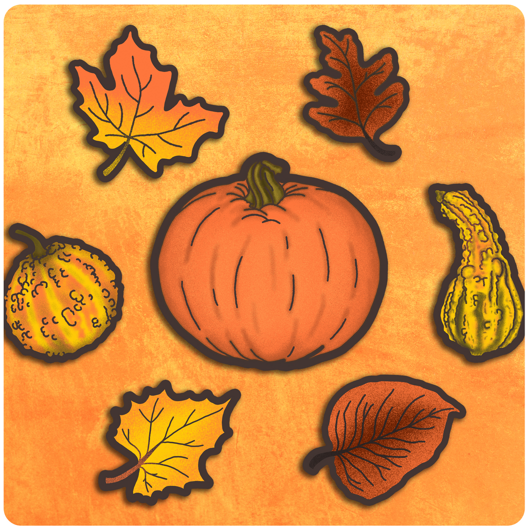 Retro Inspired Autumn Pumpkin, Leaves & Gourds Cutout Decoration Set