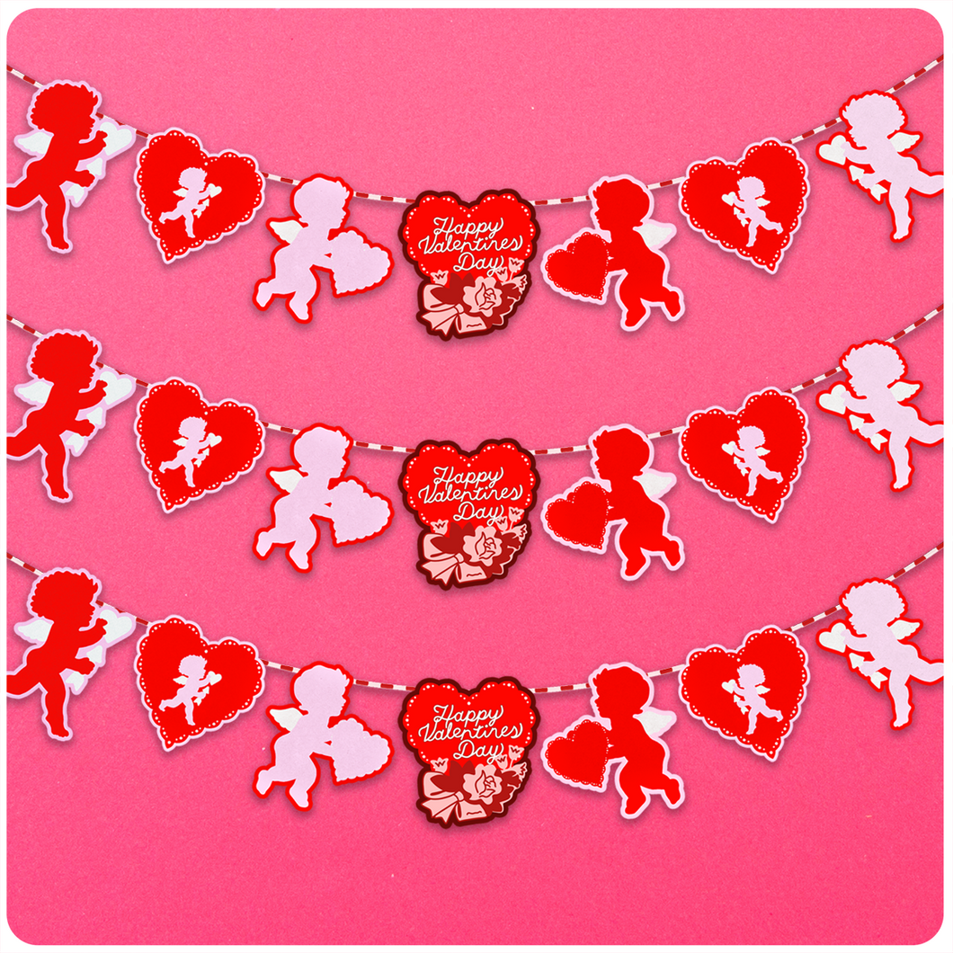 Valentine's Day Retro Inspired Cherubs & Hearts Cutout Banner Decoration