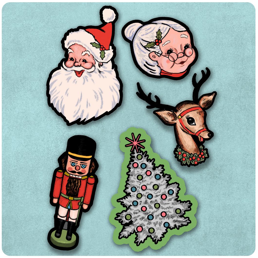 Vintage Inspired Christmas Art Print Decoration Collection Set of 5 Cutouts
