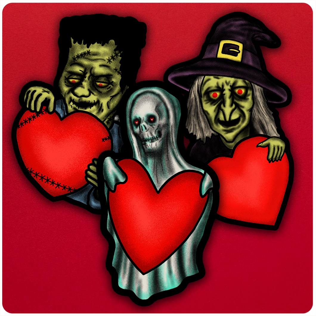 Retro Inspired Valentine's Day Spooky Cutout Decoration Set of 3