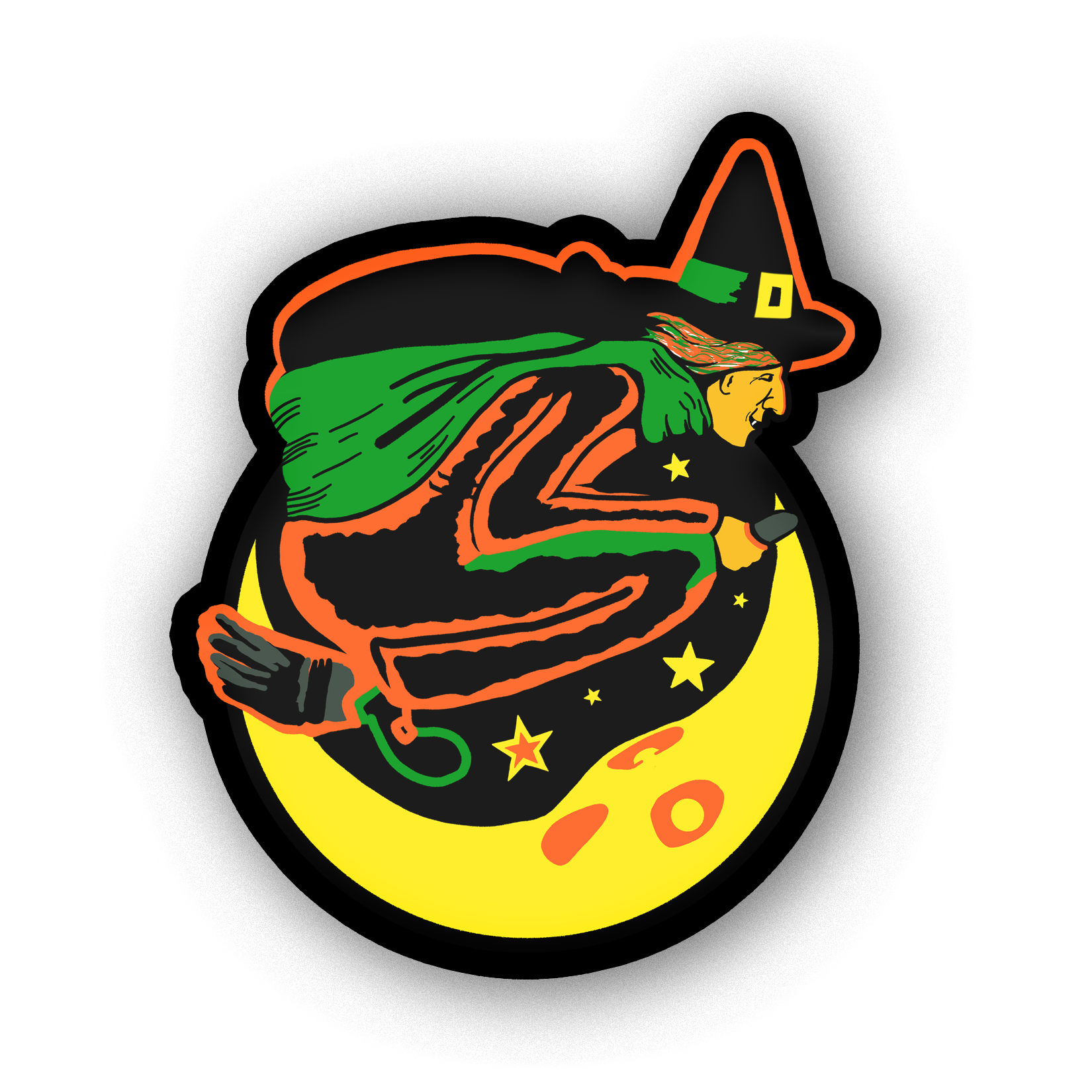 Illuminated Halloween Flying Witch Vinyl Sticker