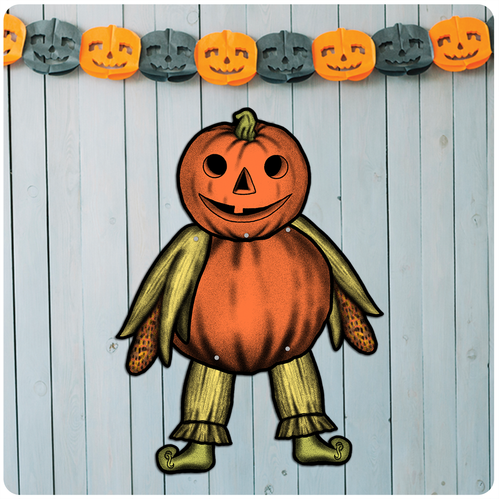 Retro-Inspired Halloween Jointed Pumpkin Man Decoration