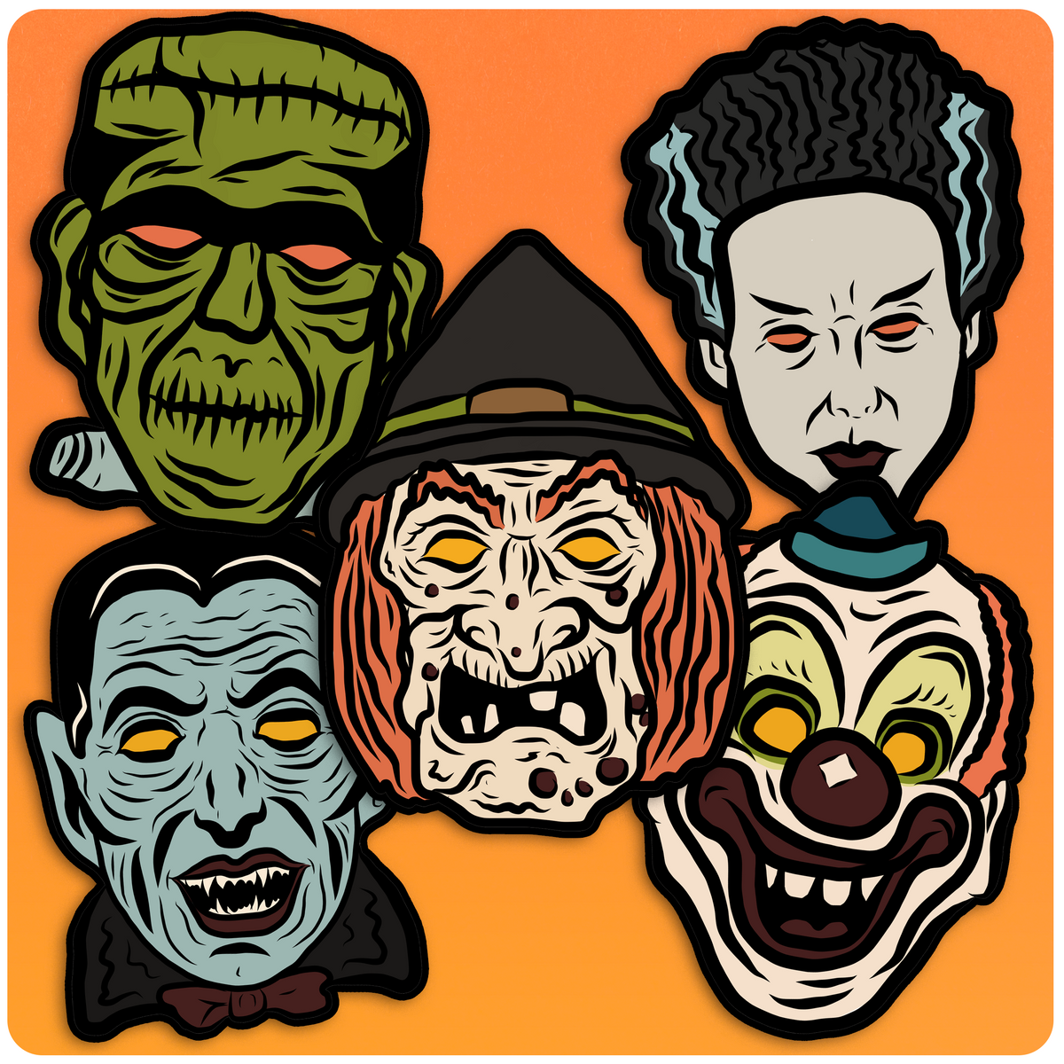 Retro Masks Halloween Cutout Set Series 1 RyanDowellArt