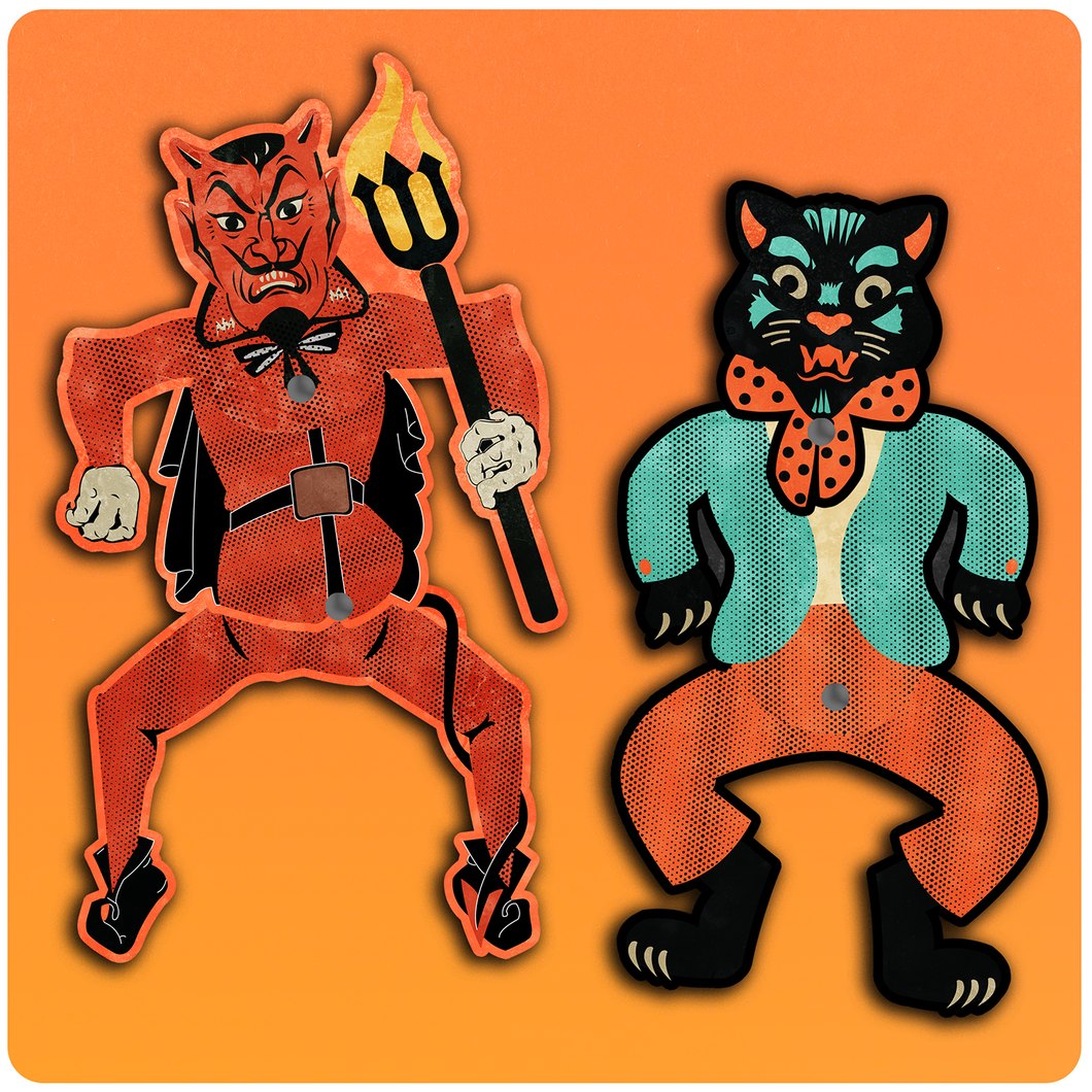 Retro Inspired Halloween Jointed Character Cutout Set