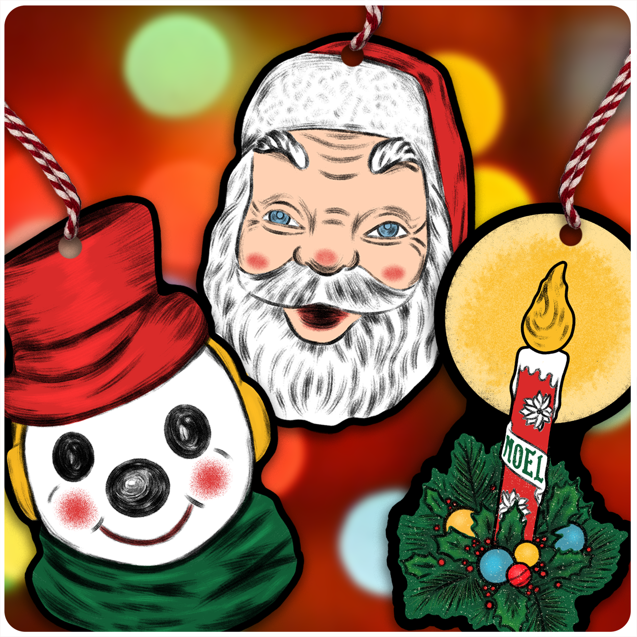 Illuminated Christmas Blowmold Inspired Ornament Set