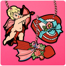 Load image into Gallery viewer, Valentine&#39;s Day Retro Inspired Large Hanging Ornament Set of 3

