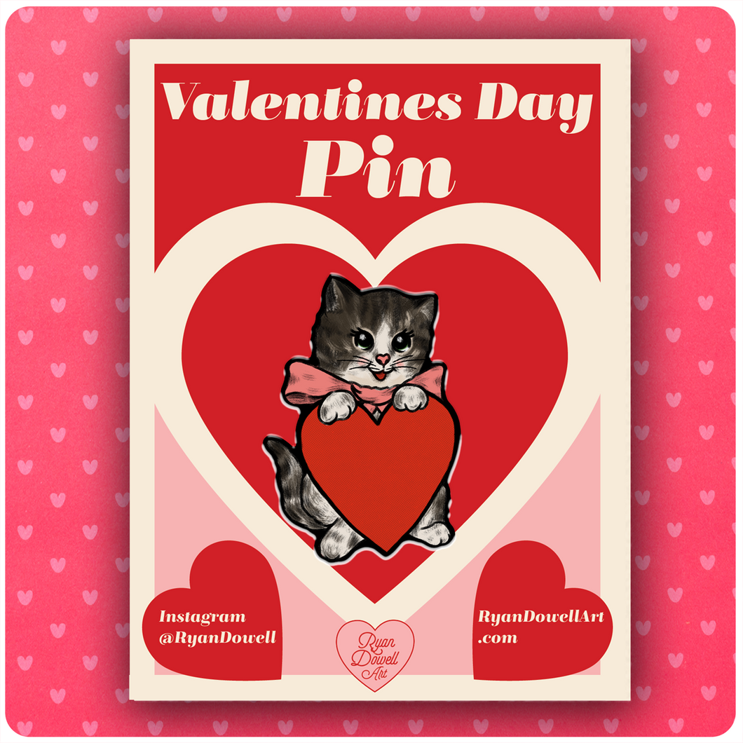 Valentine's Day Retro Inspired Kitten Lapel Pin