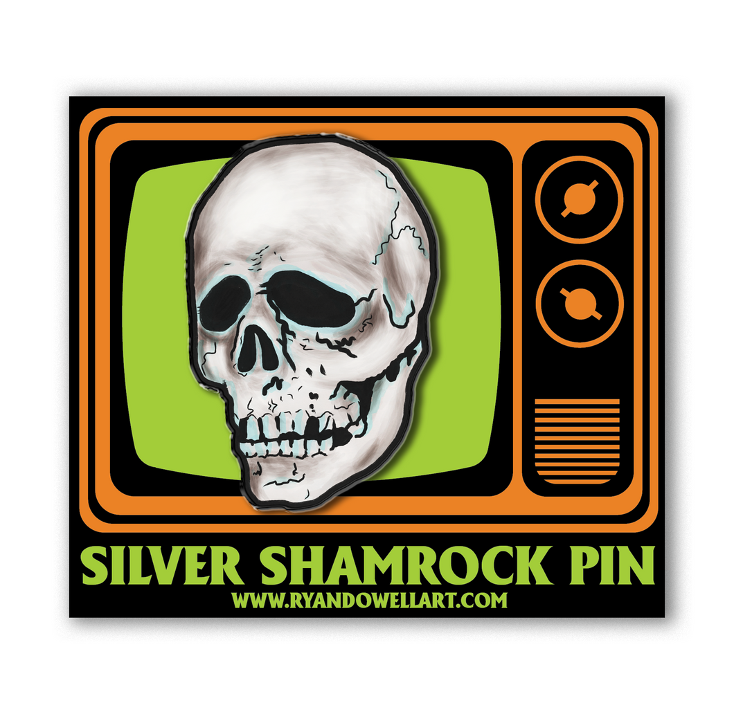 Halloween III Season of the Witch Silver Shamrock Skull Lapel Pin