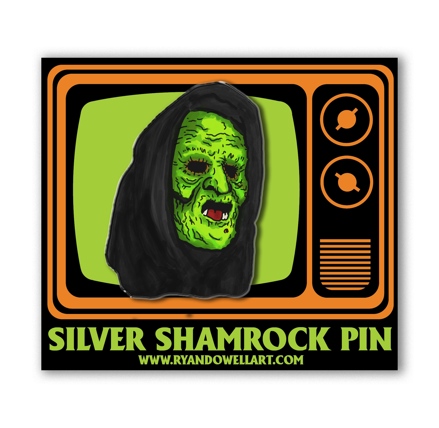 Halloween III Season of the Witch Silver Shamrock Witch Lapel Pin