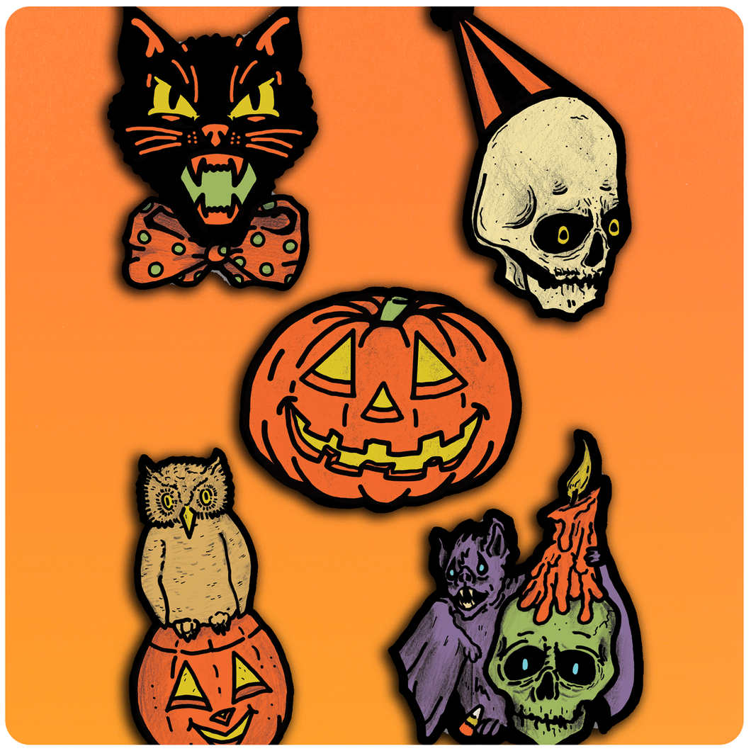 Classic Retro Inspired Halloween Icons Cutout Set of 5