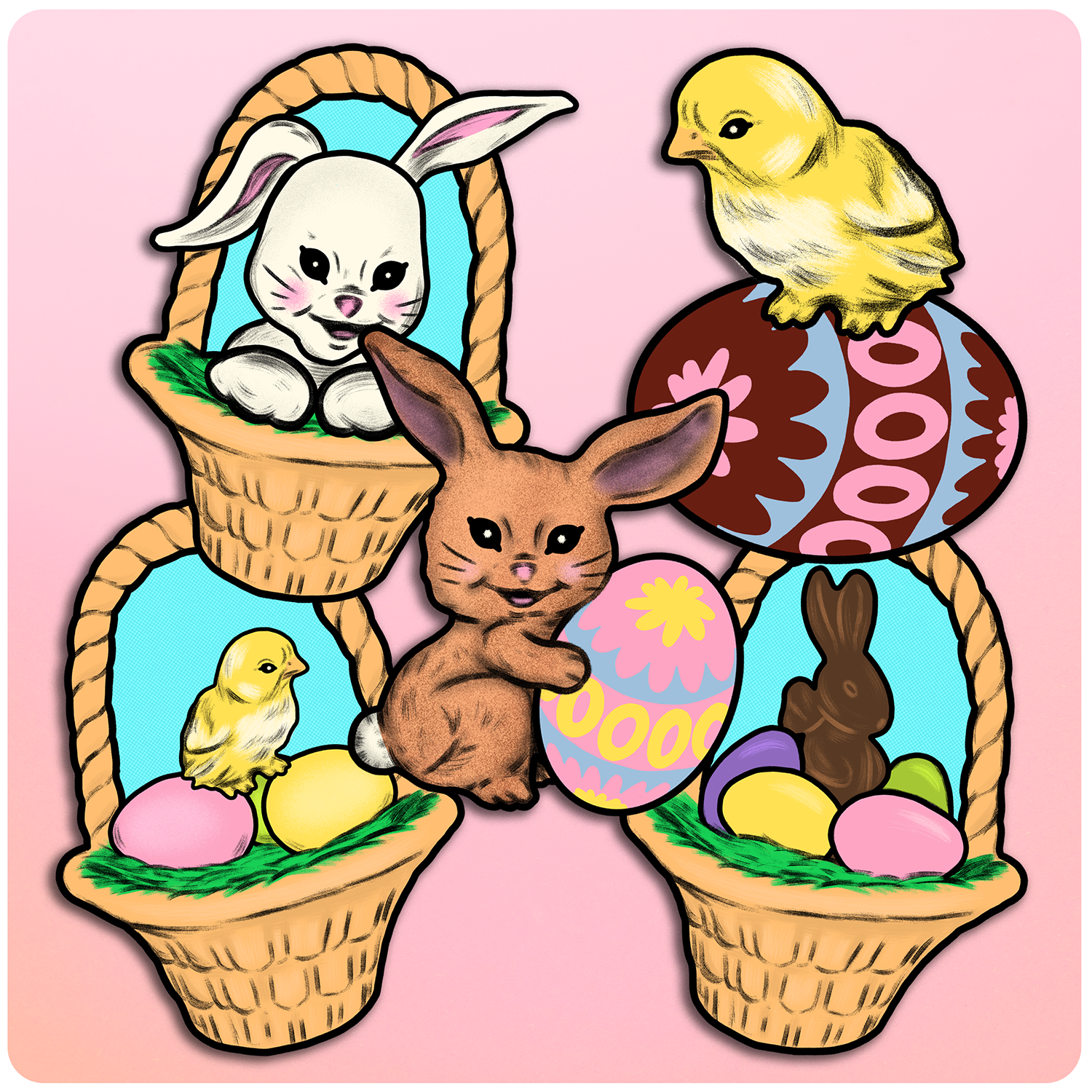 Retro Inspired Whimsical Easter Cutout Decoration Set