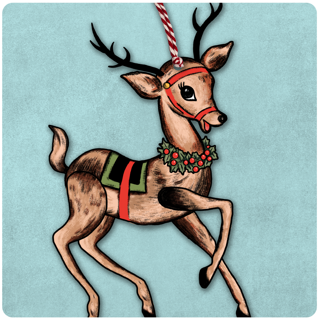 Large Retro Inspired Reindeer Jointed Christmas Ornament