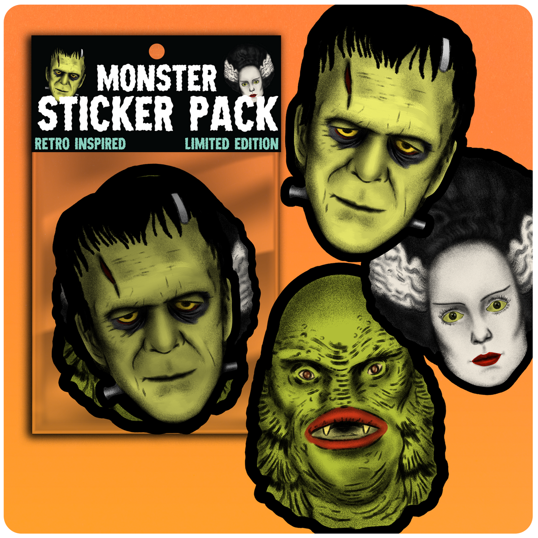 Halloween Monsters Sticker Pack - Set of 3 Large Stickers