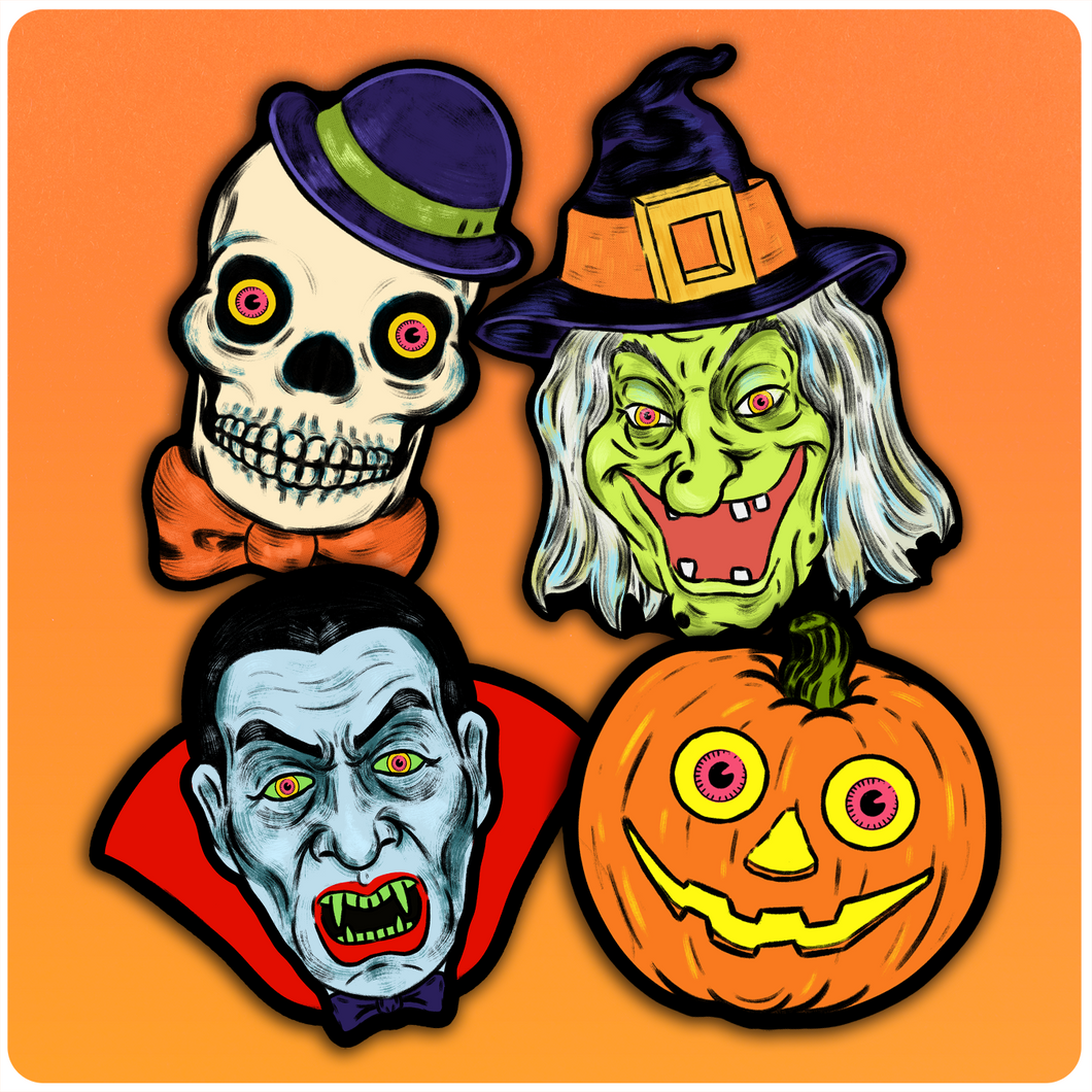 Retro Halloween Heads Cutout Set