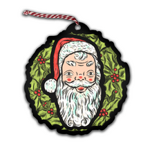 Load image into Gallery viewer, Retro Inspired Santa Christmas Wreath Set of 3 Ornaments

