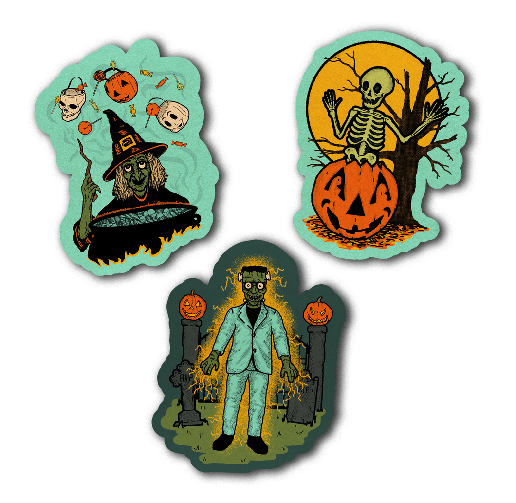 Set of 3 Retro Inspired Halloween Night Cutout Decoration Set