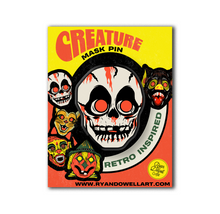 Load image into Gallery viewer, Retro Inspired Creature Halloween Mask Pin Skull Lapel Pin
