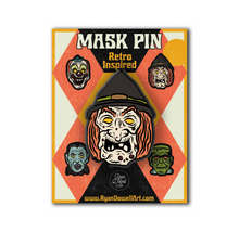 Load image into Gallery viewer, Retro Inspired Monster Mask Halloween Witch Pin
