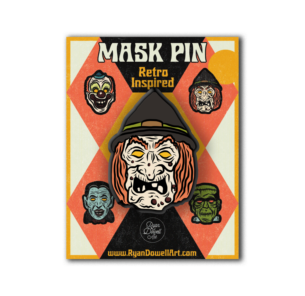 Retro Inspired Monster Mask Halloween Witch Pin