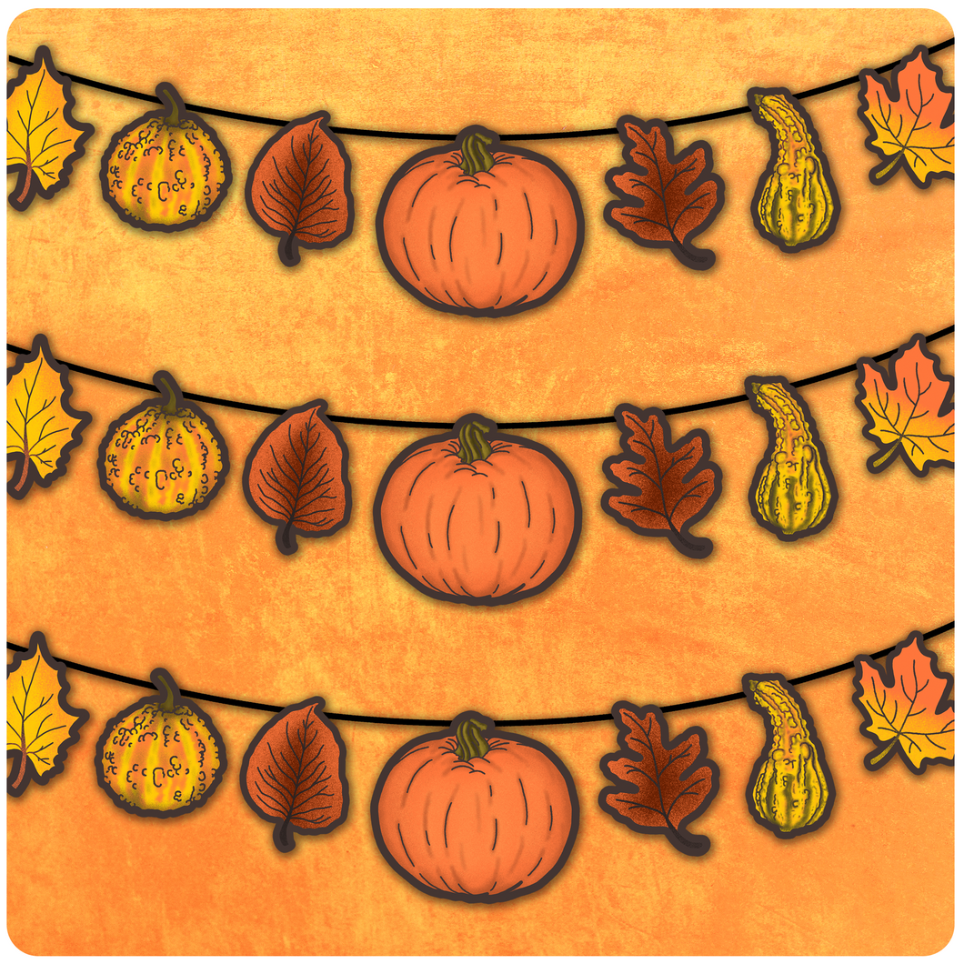 Retro Inspired Autumn Pumpkin, Leaves & Gourds Cutout Banner