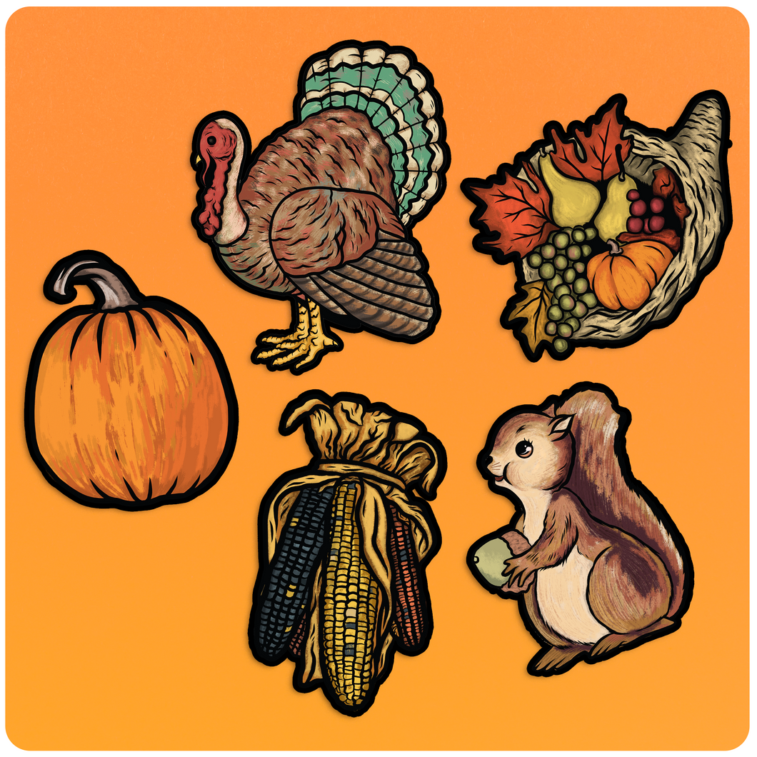 Thanksgiving / Autumn Cutout Art Print Set of 5