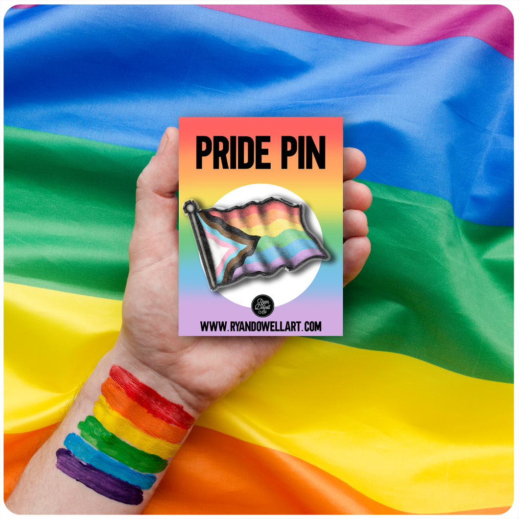 Retro Pride Waving Rainbow Flag Lapel Pin