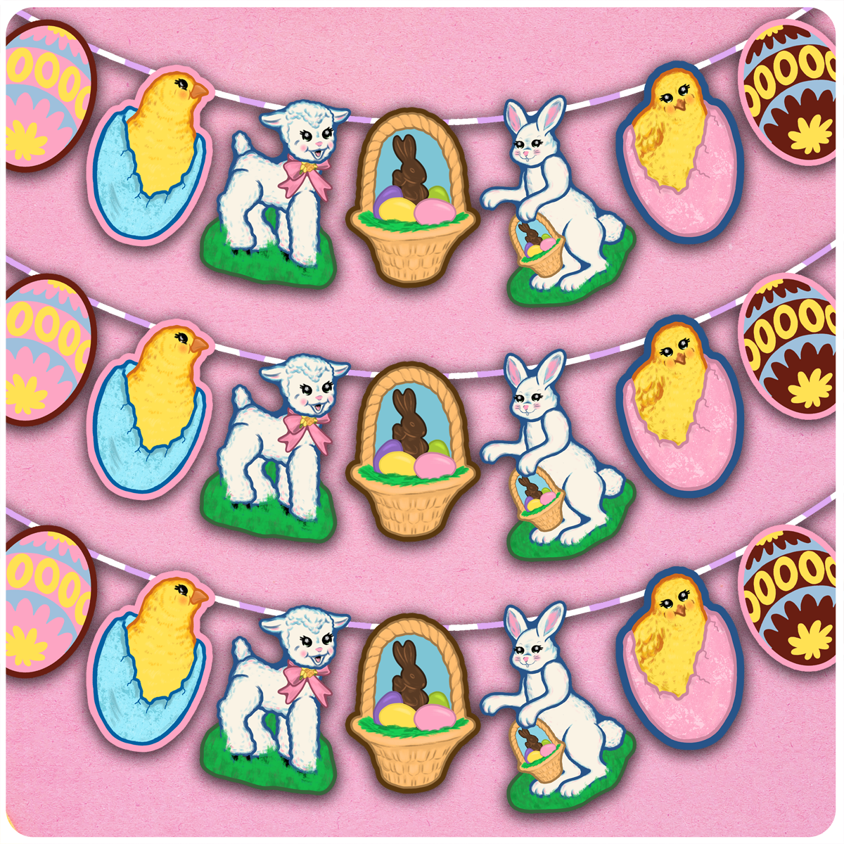 Retro Inspired Large Cute Easter Cutout Banner
