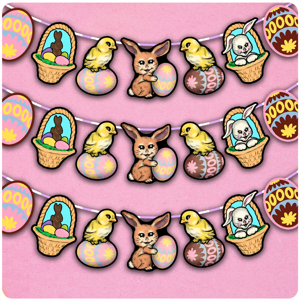 Retro Inspired Large Whimsical Easter Cutout Banner