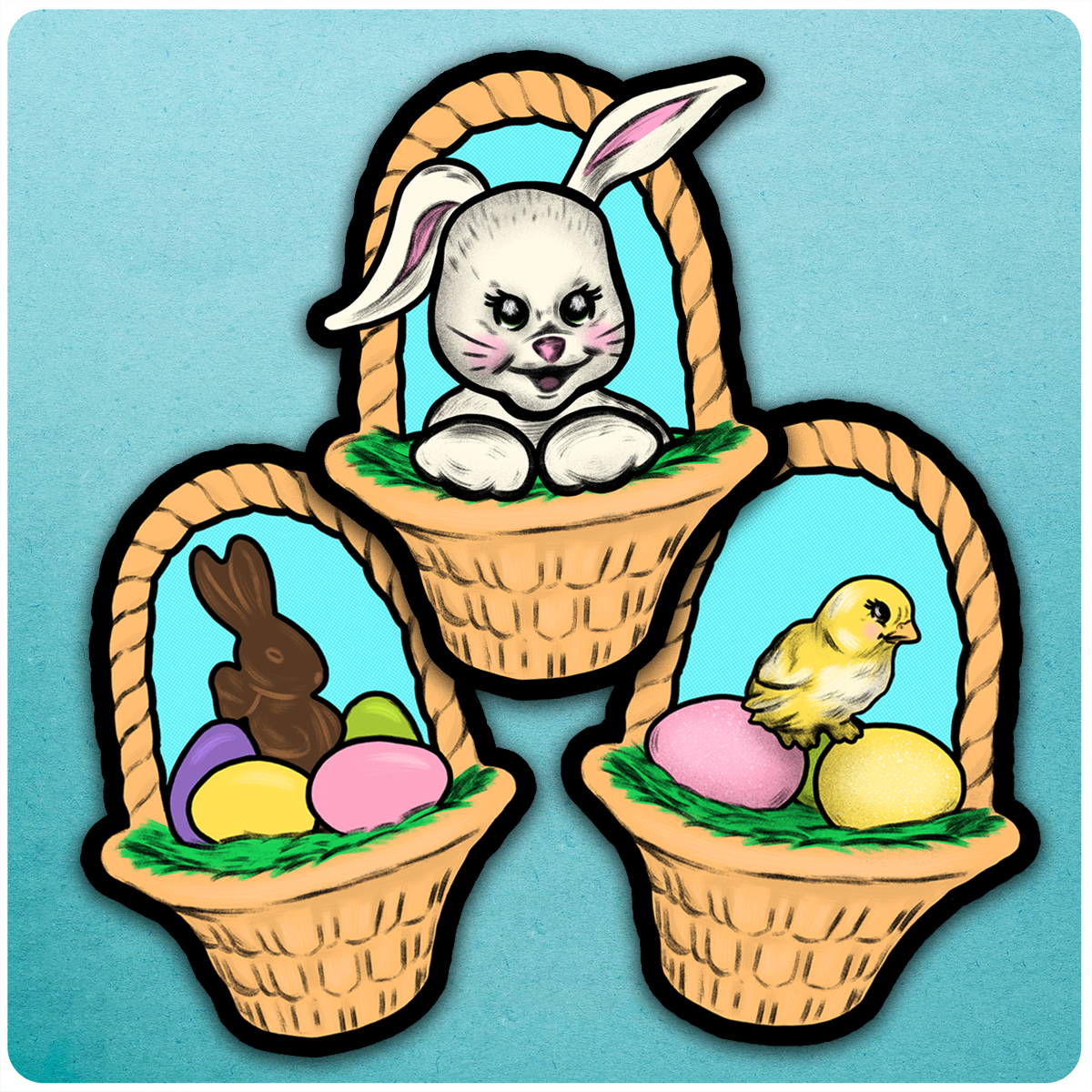 Retro Inspired Whimsical Easter Basket Cutout Decoration Set