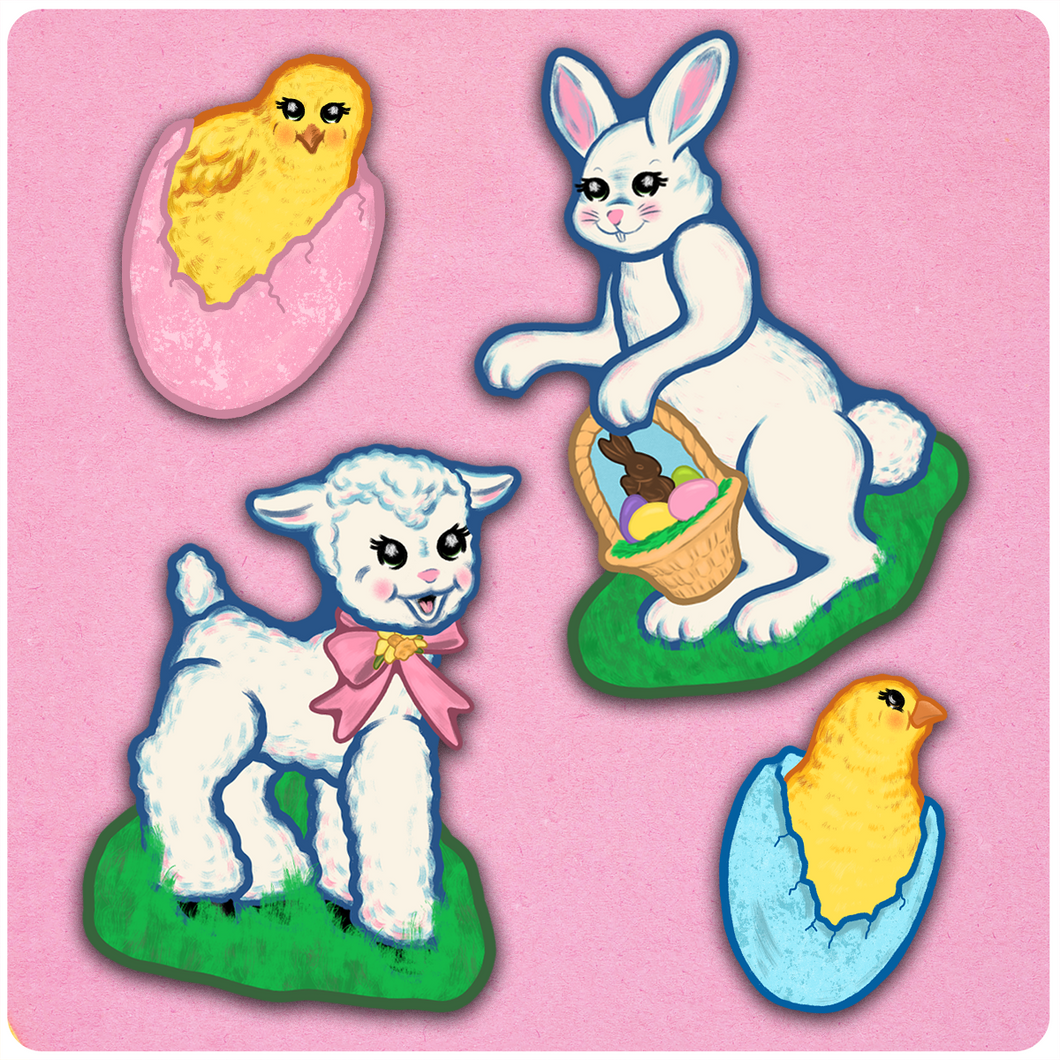 Retro Inspired Cute Easter Cutout Decoration Set