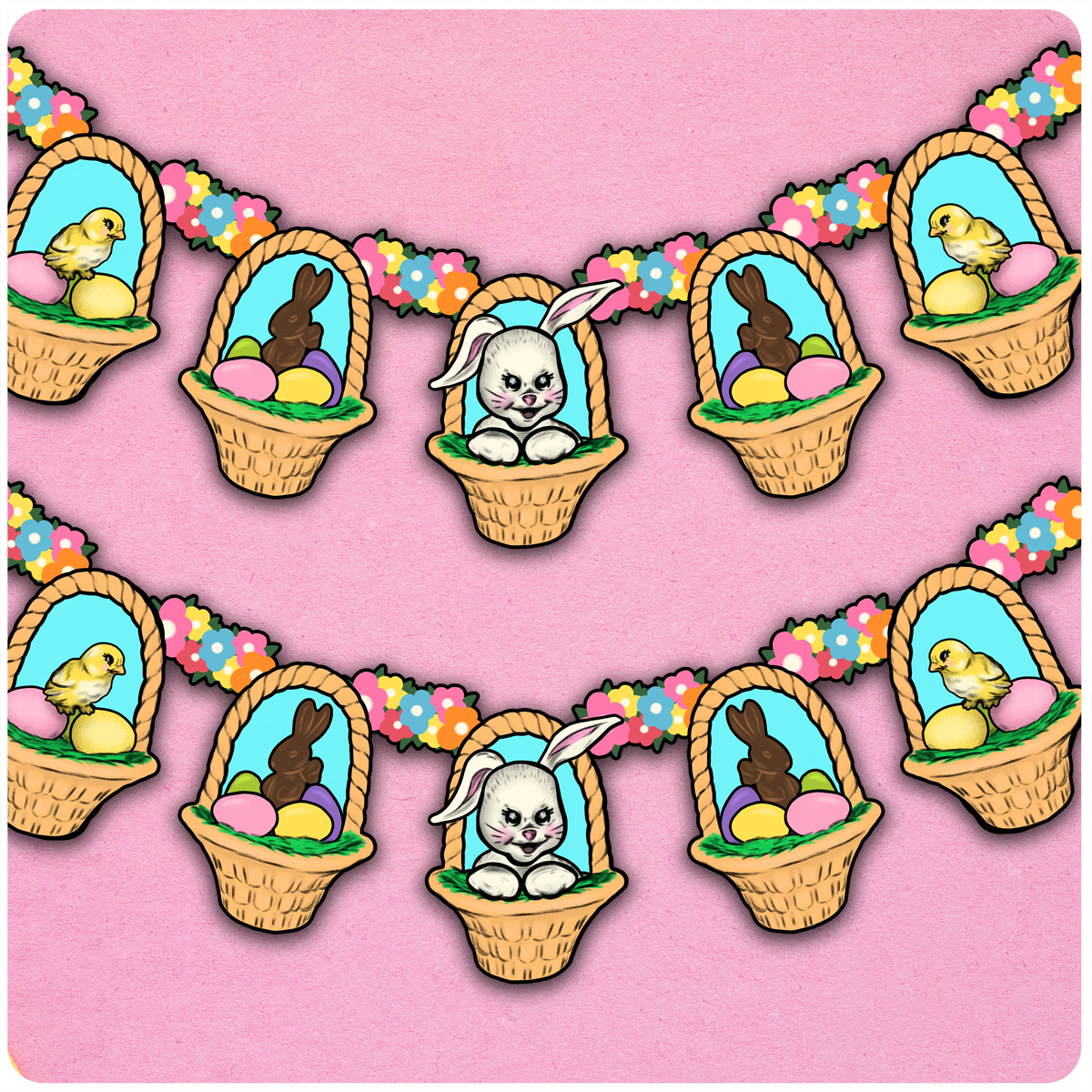 Large Retro Inspired Easter Basket Jointed Banner