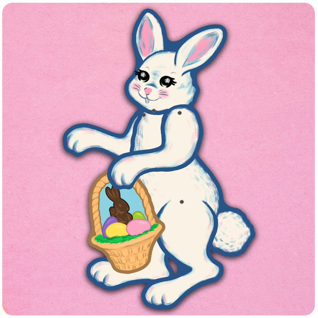 Retro Inspired Jointed Easter Bunny Cutout Decoration
