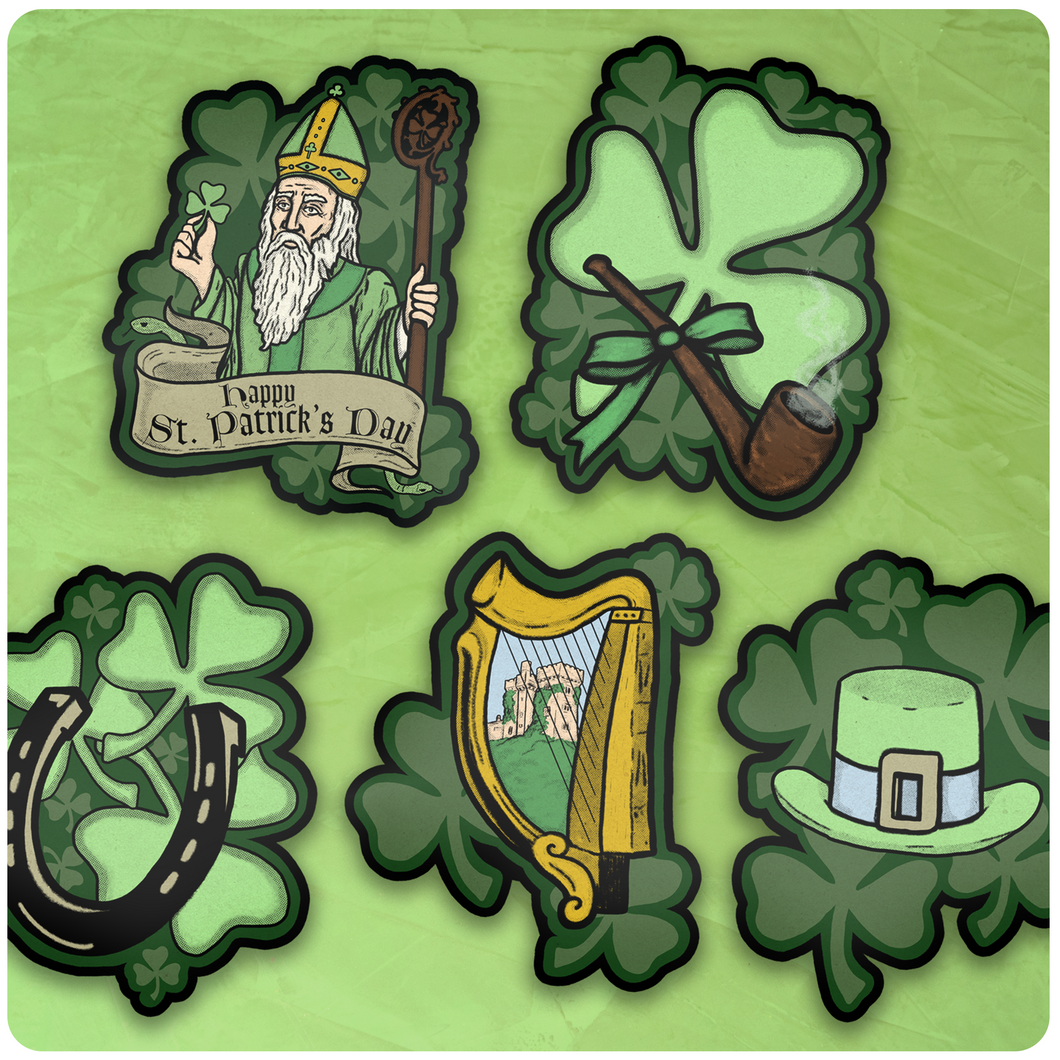 Retro Style St Patrick's Day Traditional Irish Cutout Art Print Decoration Set