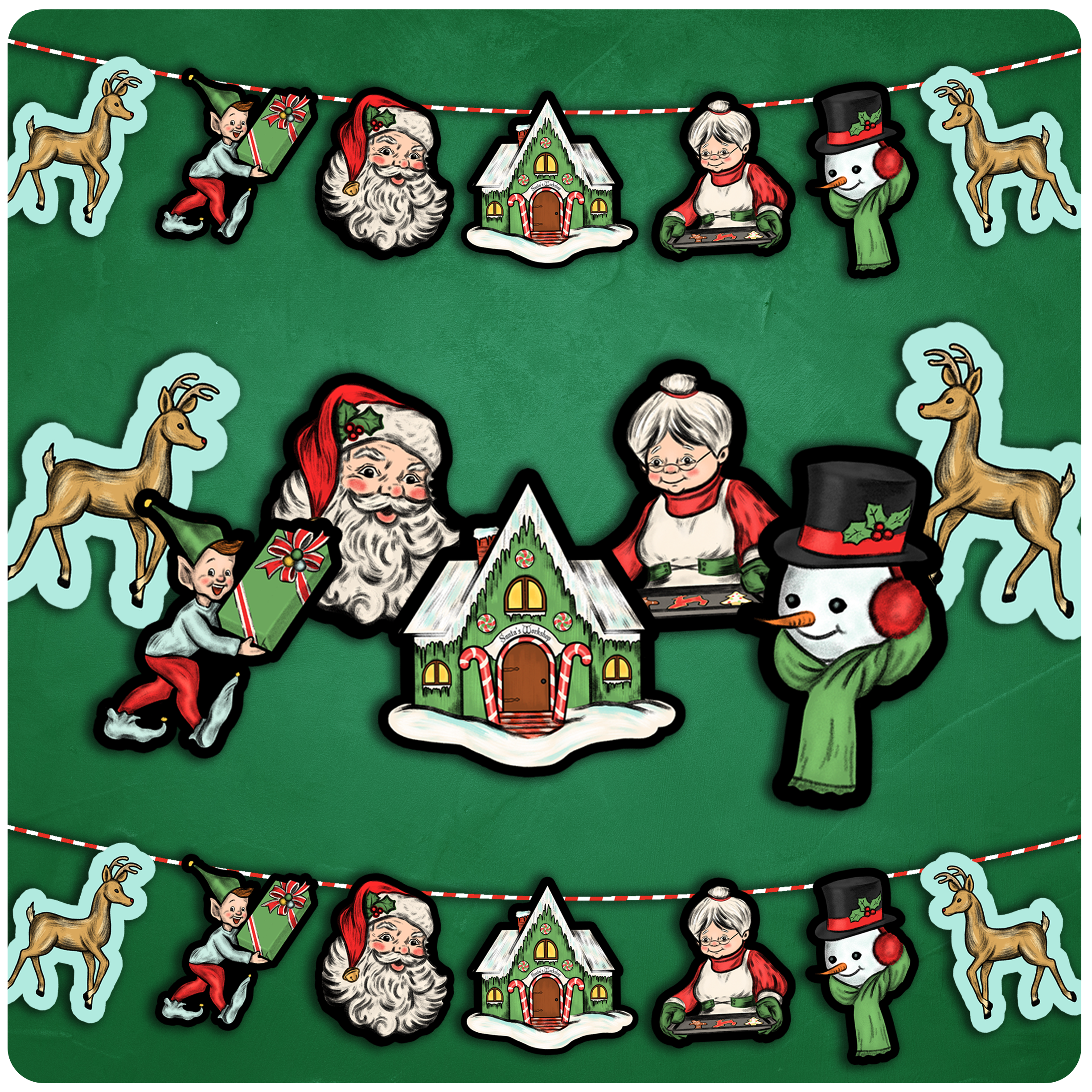 Retro Inspired Santa's Workshop Large Hanging Christmas Banner