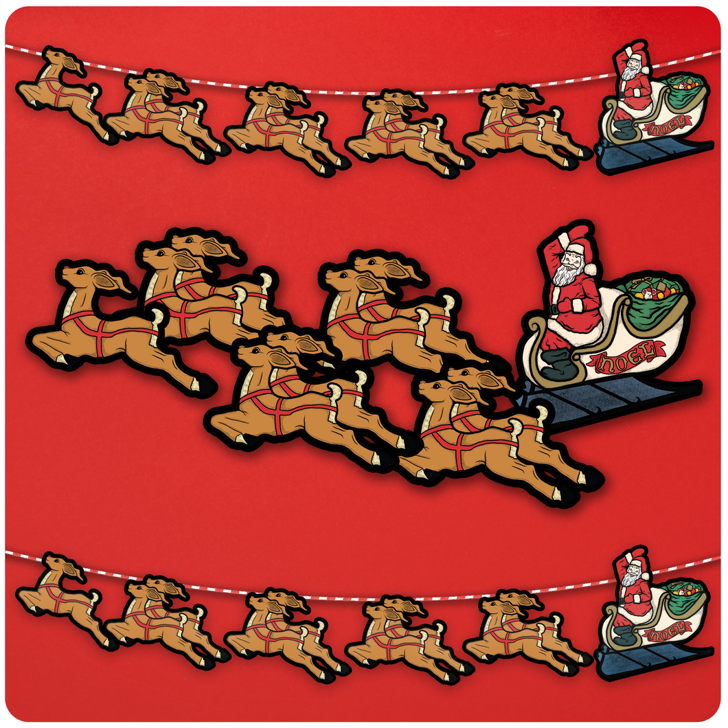 Blowmold Inspired Santa with Sleigh Hanging Banner