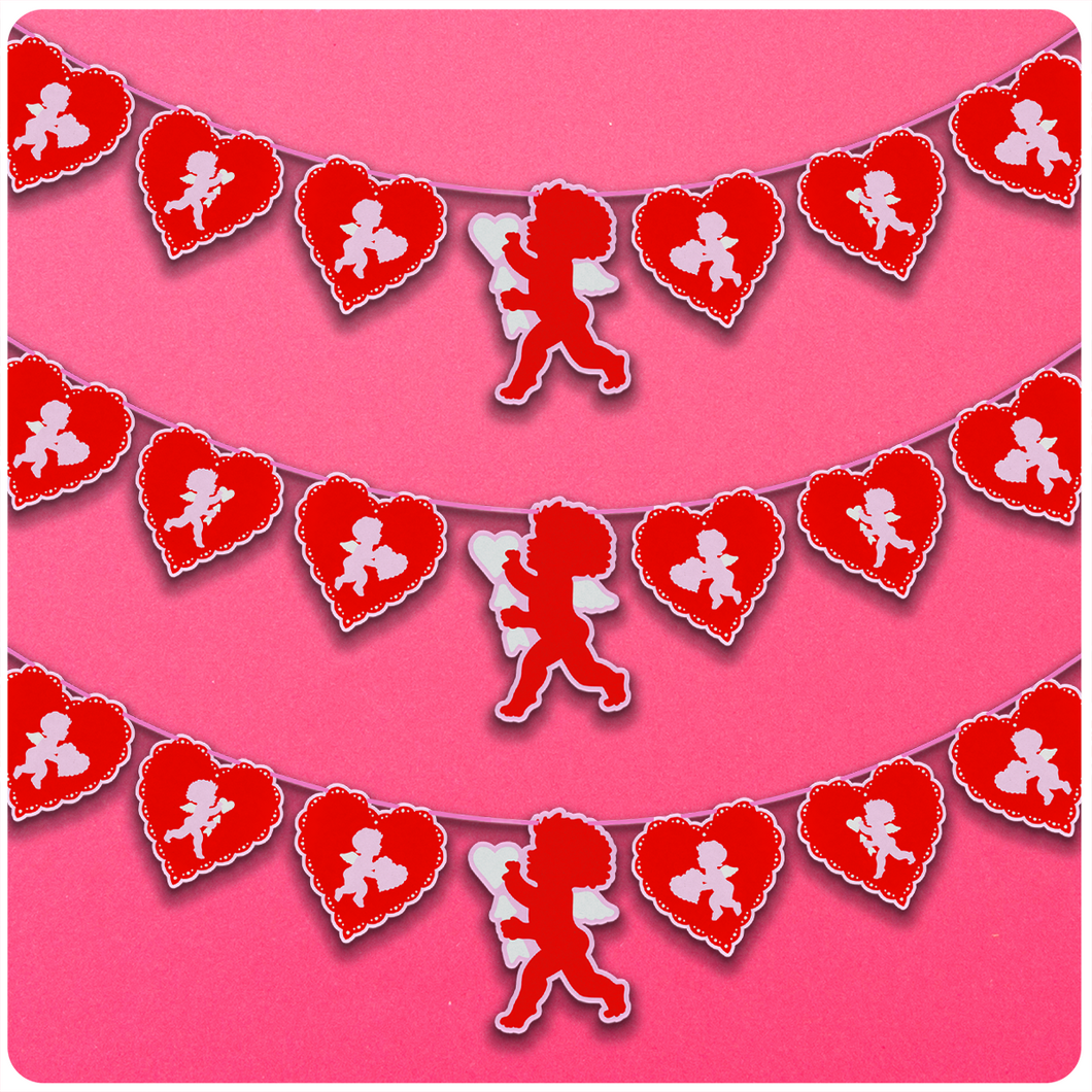 Retro Inspired Valentine's Day Cupid Silhouette Hanging Banner
