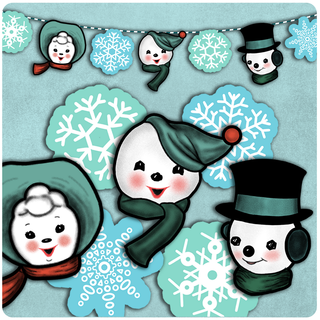 Retro Inspired Winter Snowperson & Snowflake Hanging Banner