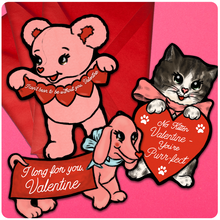 Load image into Gallery viewer, Retro Inspired Love Critters Valentine&#39;s Day Card Set of 3
