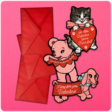 Load image into Gallery viewer, Retro Inspired Love Critters Valentine&#39;s Day Card Set of 3
