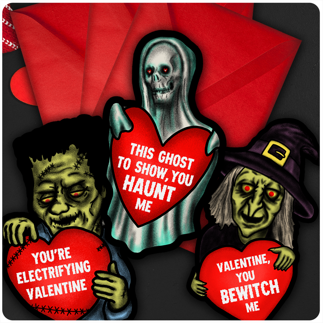 Retro Inspired Spooky Valentine's Day Card Set of 3