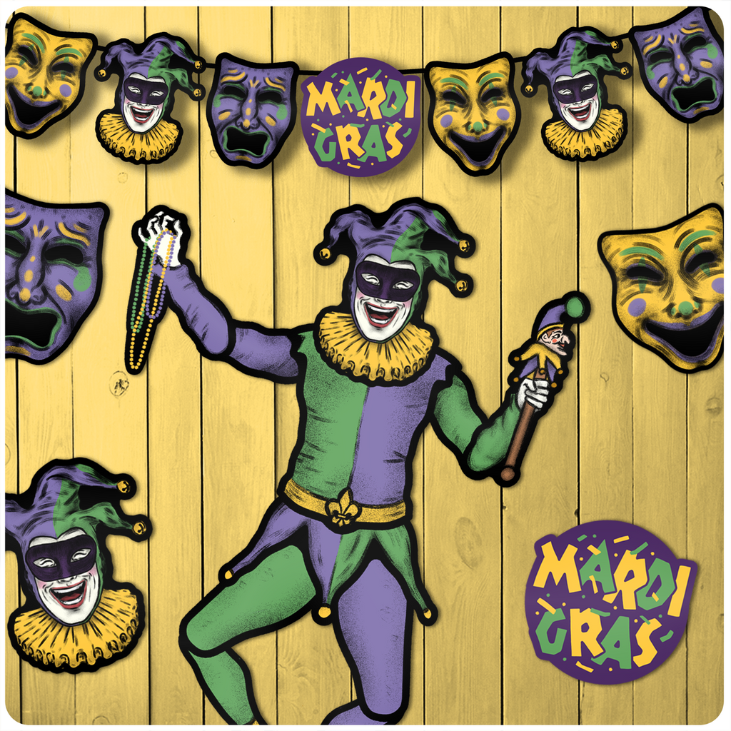Retro Inspired Mardi Gras Jester Jointed Art Print Cutout Decoration