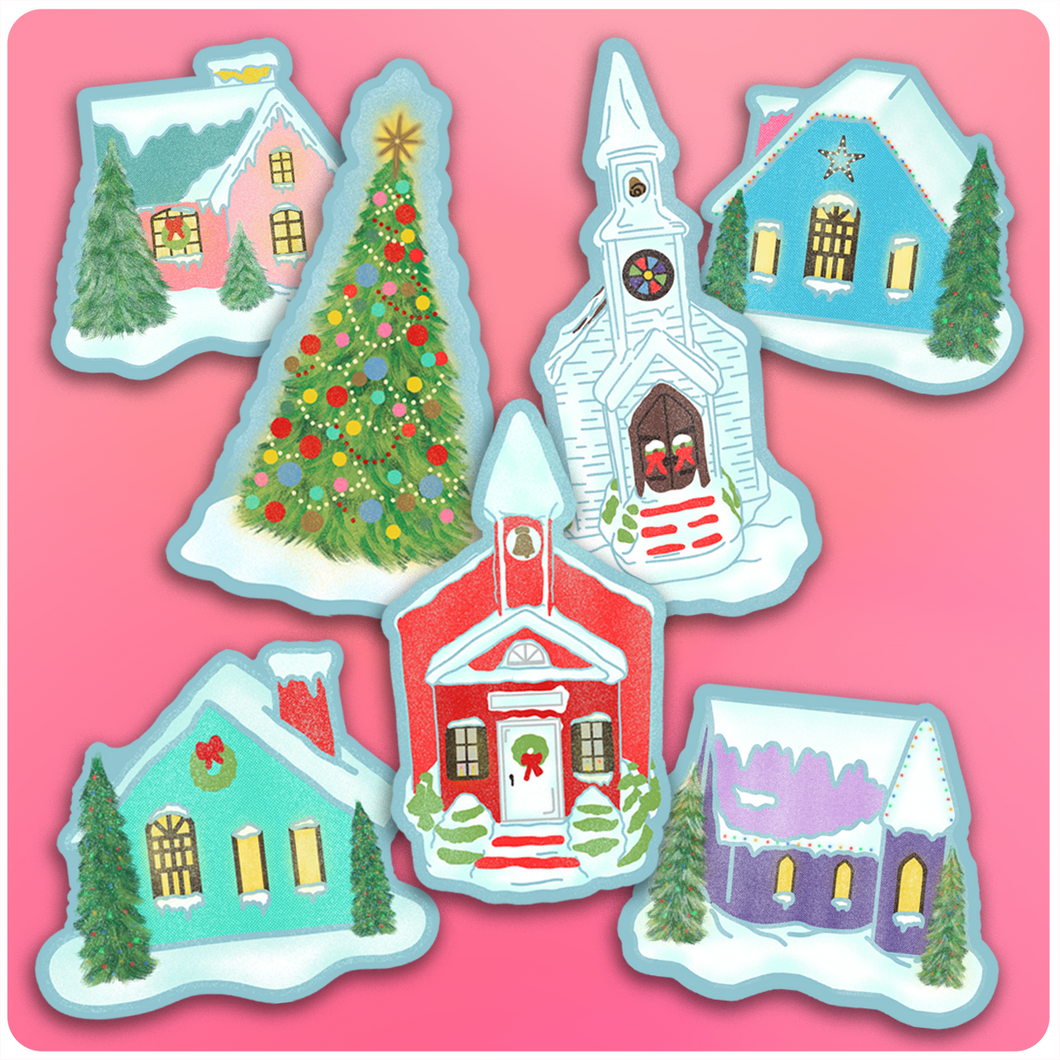 Snowy Village Retro Style Christmas Mini Cutout Set