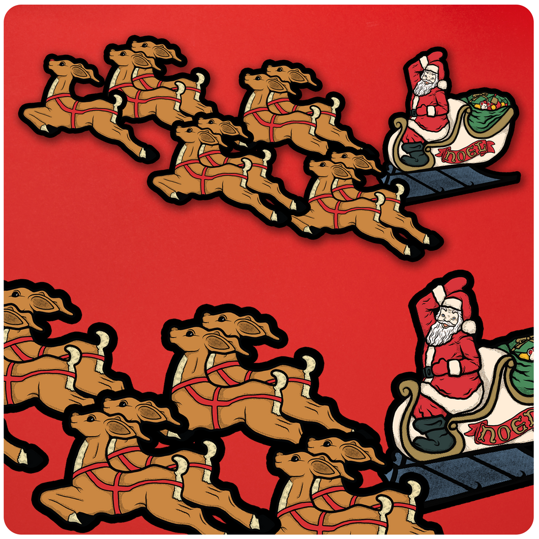 Retro Blowmold Inspired Santa with Sleigh Large Cutout Set of 6