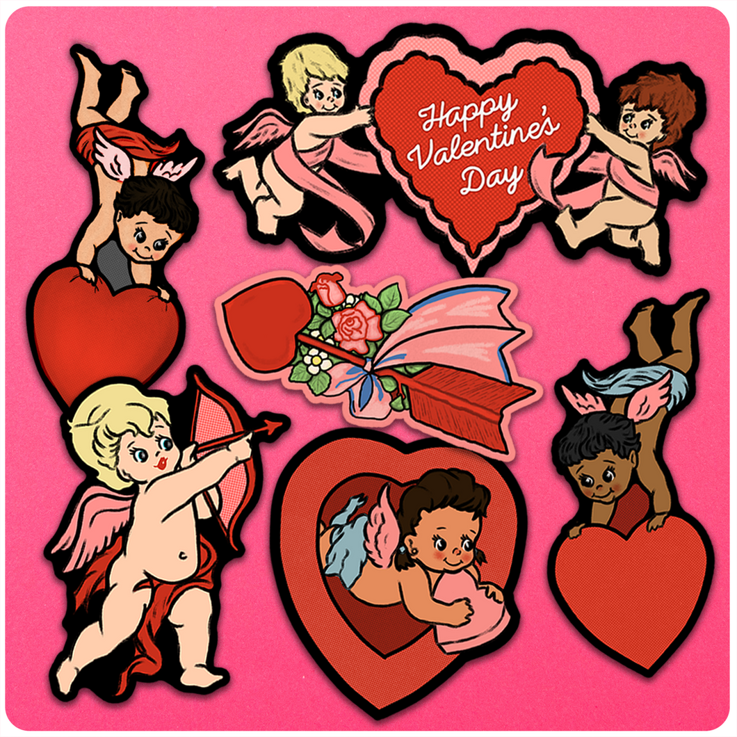 Retro Inspired Valentine's Day Cherubs & Hearts Deluxe Cutout Decoration Set