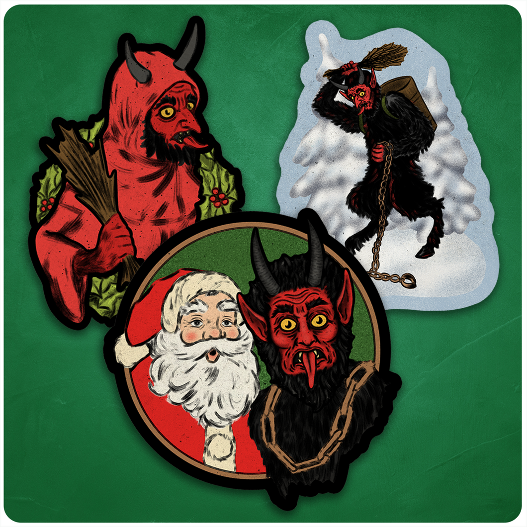 Set of 3 Retro-Style Krampus Christmas Cutout Decorations