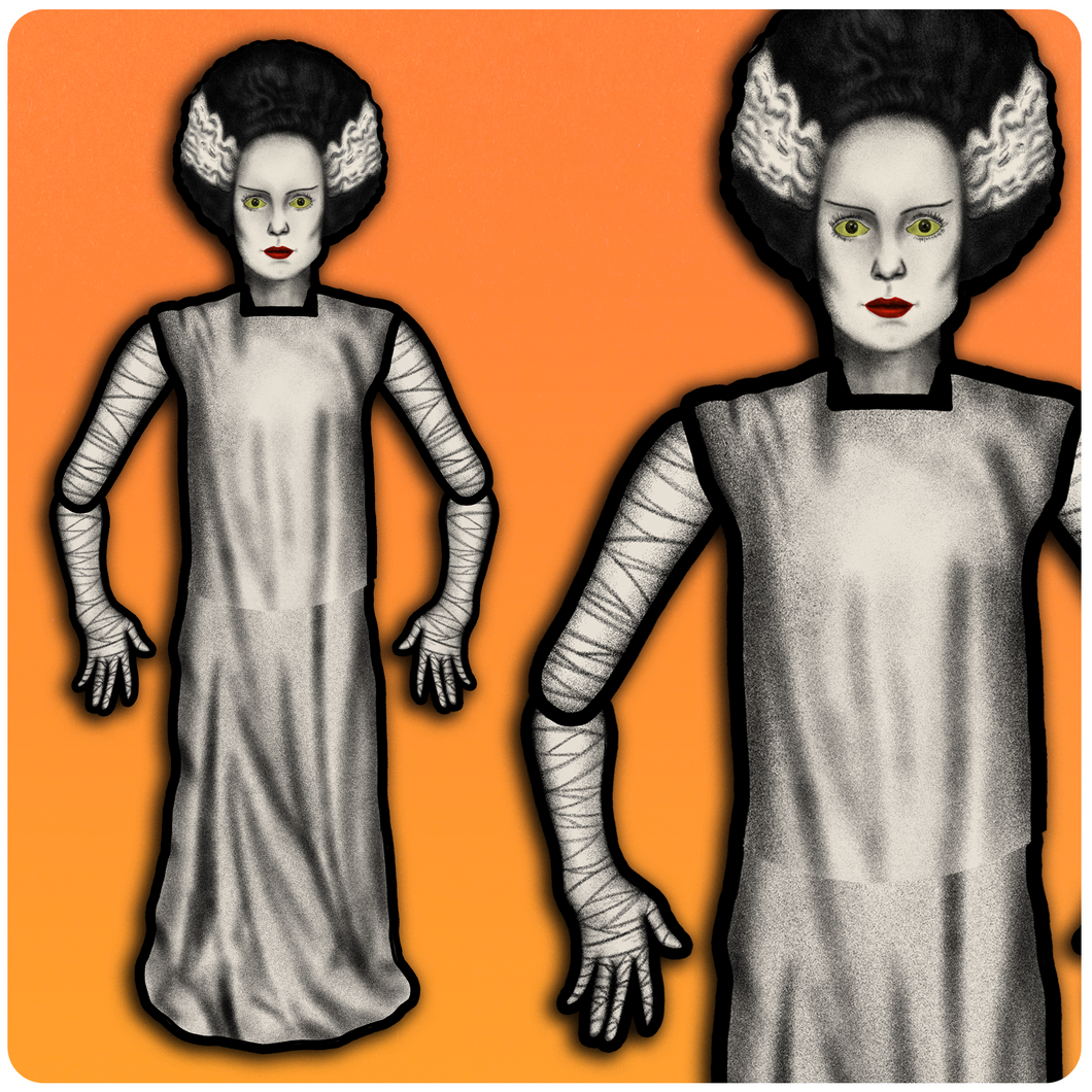 Retro Inspired Halloween Jointed Cutout Bride of Frankenstein Monster Decoration