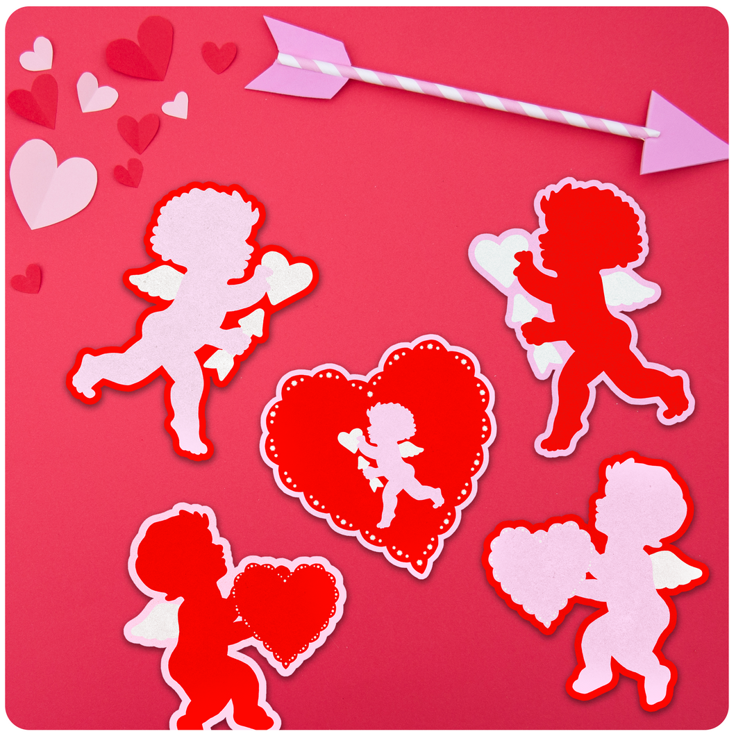 Large Valentine's Day Retro Inspired Cupid Silhouettes Cutout Decoration Set