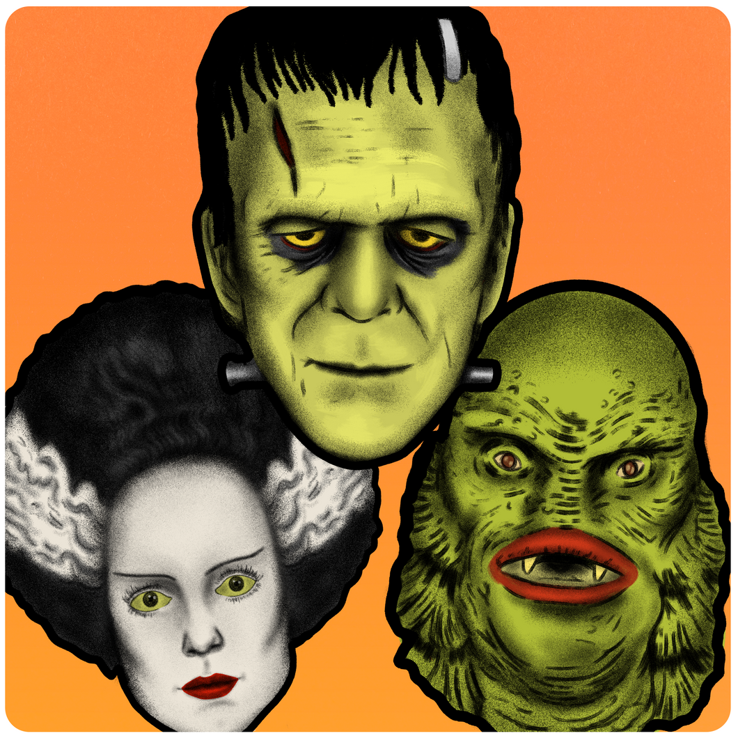 Retro Inspired Halloween Monsters Cutout Decoration Set of 3