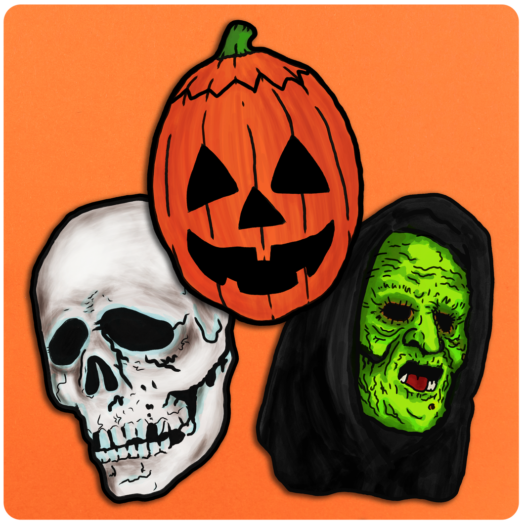 Set of 3 Halloween III Season of the Witch Silver Shamrock Masks Cutout Set